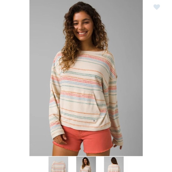 Prana Cream Striped Summer Crew Neck Sweater - Picture 1 of 6